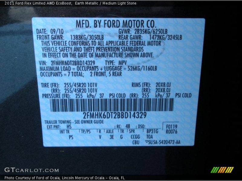 2011 Flex Limited AWD EcoBoost Earth Metallic Color Code HS