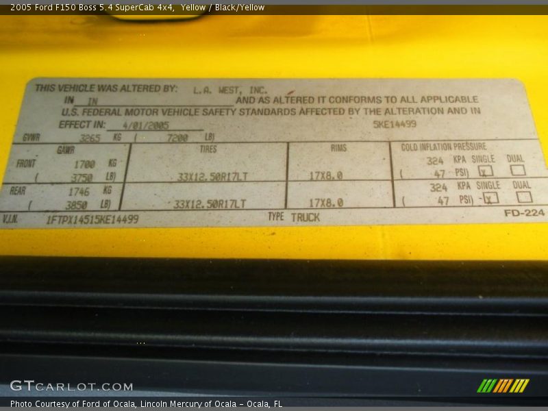 Info Tag of 2005 F150 Boss 5.4 SuperCab 4x4