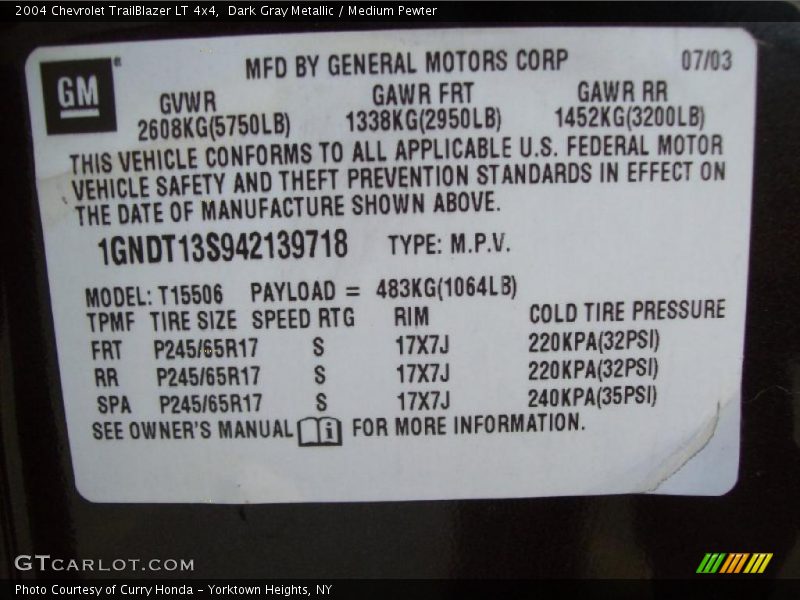 Dark Gray Metallic / Medium Pewter 2004 Chevrolet TrailBlazer LT 4x4