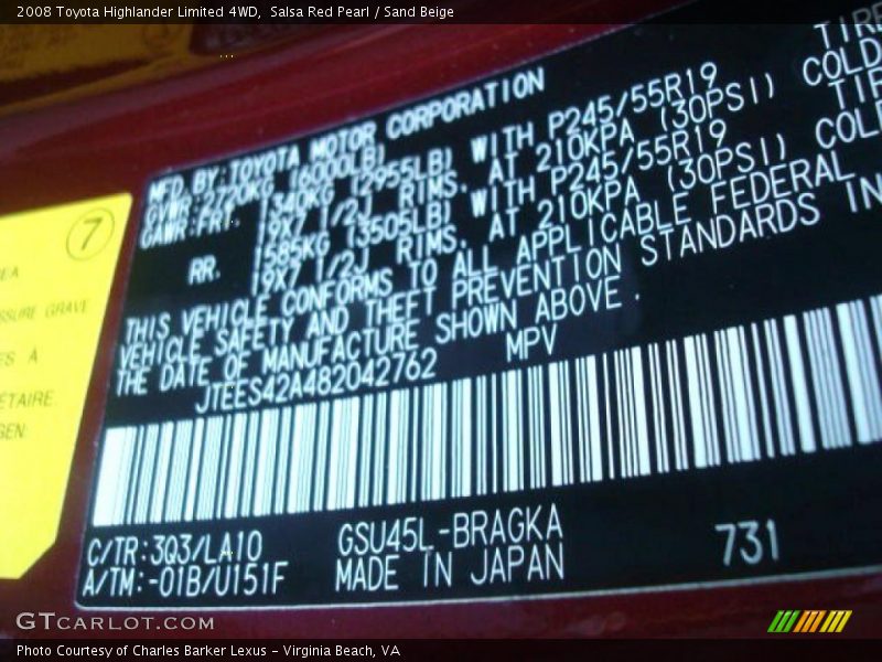 Salsa Red Pearl / Sand Beige 2008 Toyota Highlander Limited 4WD