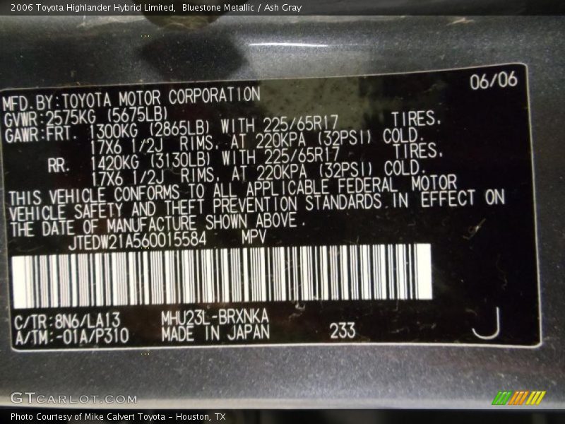 Bluestone Metallic / Ash Gray 2006 Toyota Highlander Hybrid Limited