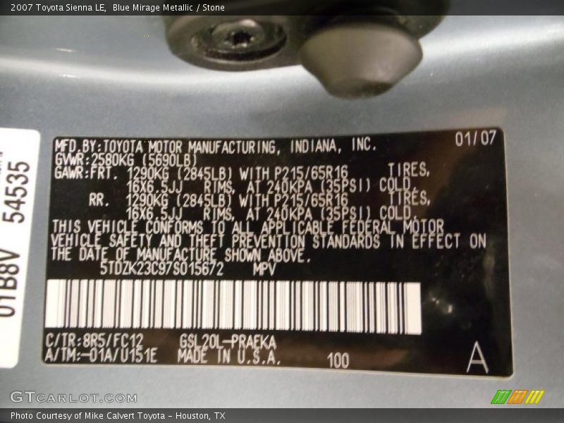 Blue Mirage Metallic / Stone 2007 Toyota Sienna LE