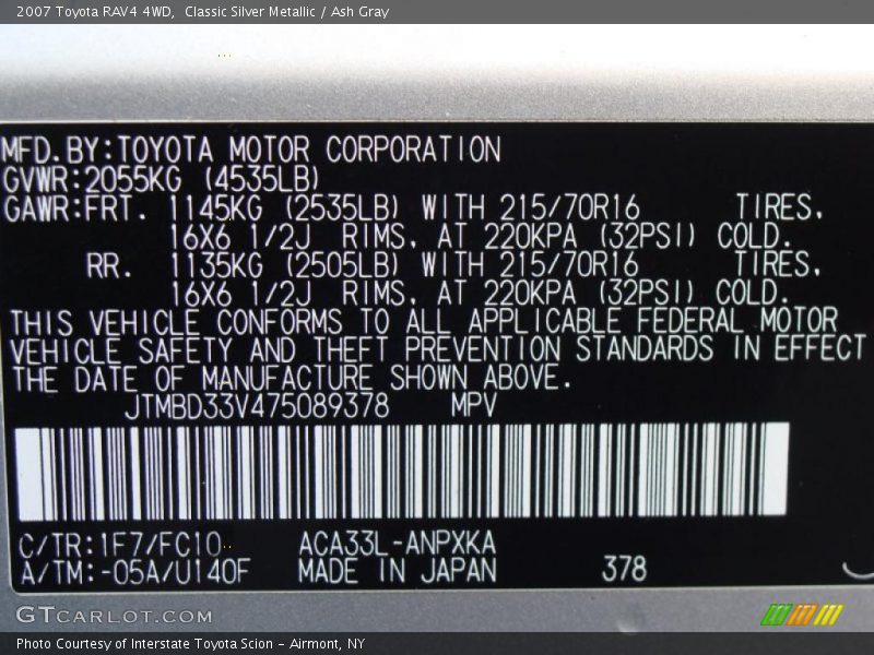 Classic Silver Metallic / Ash Gray 2007 Toyota RAV4 4WD