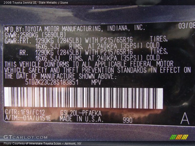 Slate Metallic / Stone 2008 Toyota Sienna LE