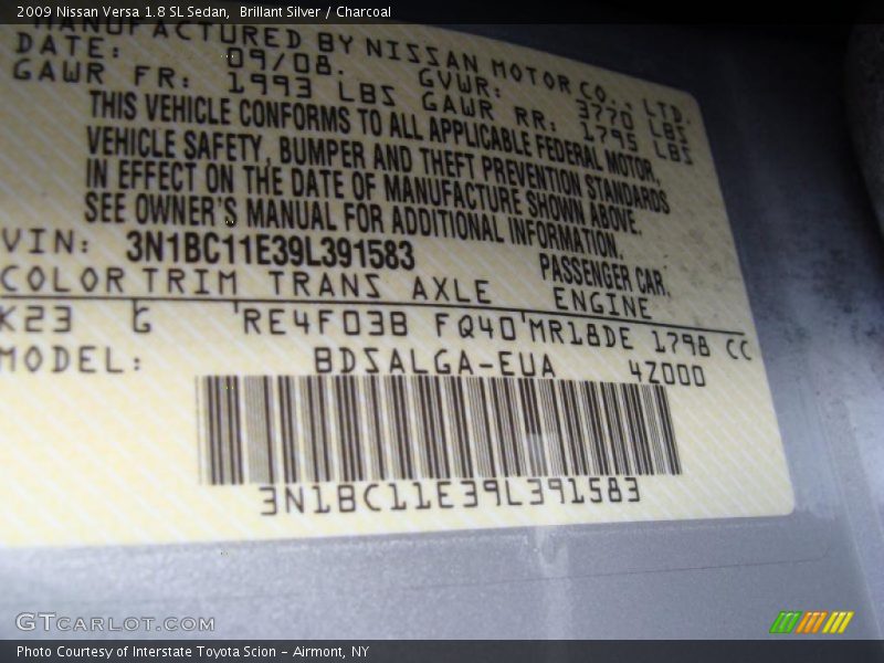 Brillant Silver / Charcoal 2009 Nissan Versa 1.8 SL Sedan