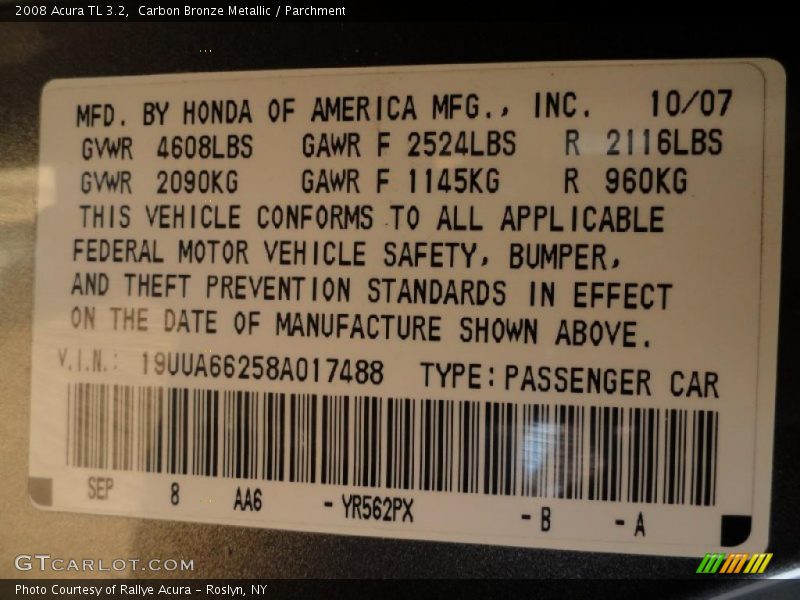 Carbon Bronze Metallic / Parchment 2008 Acura TL 3.2