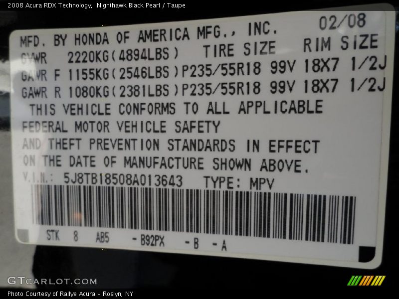 Nighthawk Black Pearl / Taupe 2008 Acura RDX Technology