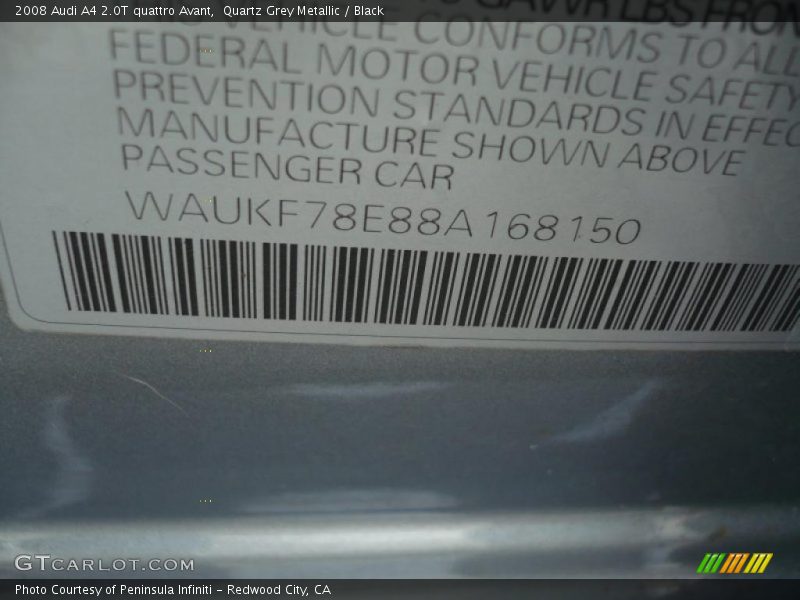 Quartz Grey Metallic / Black 2008 Audi A4 2.0T quattro Avant