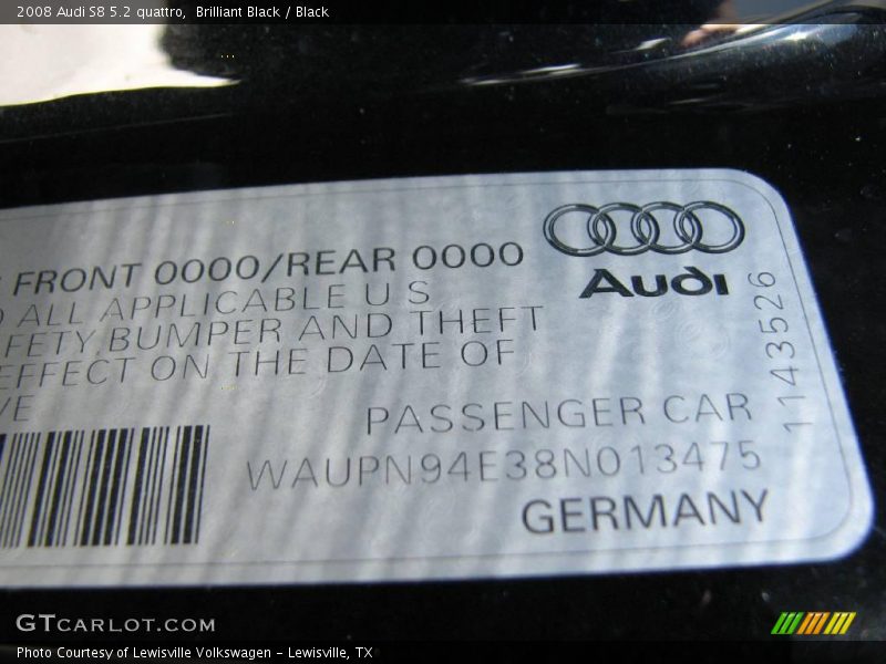 Brilliant Black / Black 2008 Audi S8 5.2 quattro