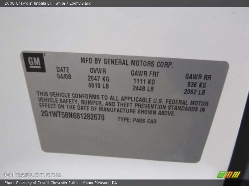 White / Ebony Black 2008 Chevrolet Impala LT