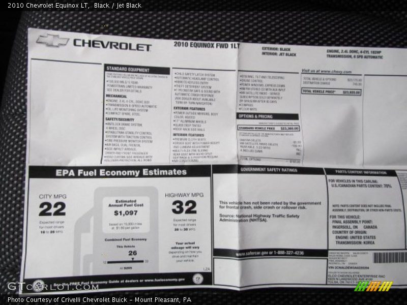 Black / Jet Black 2010 Chevrolet Equinox LT