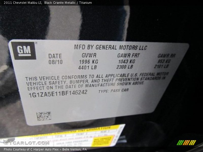 Info Tag of 2011 Malibu LS