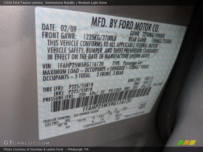 Smokestone Metallic / Medium Light Stone 2009 Ford Taurus Limited