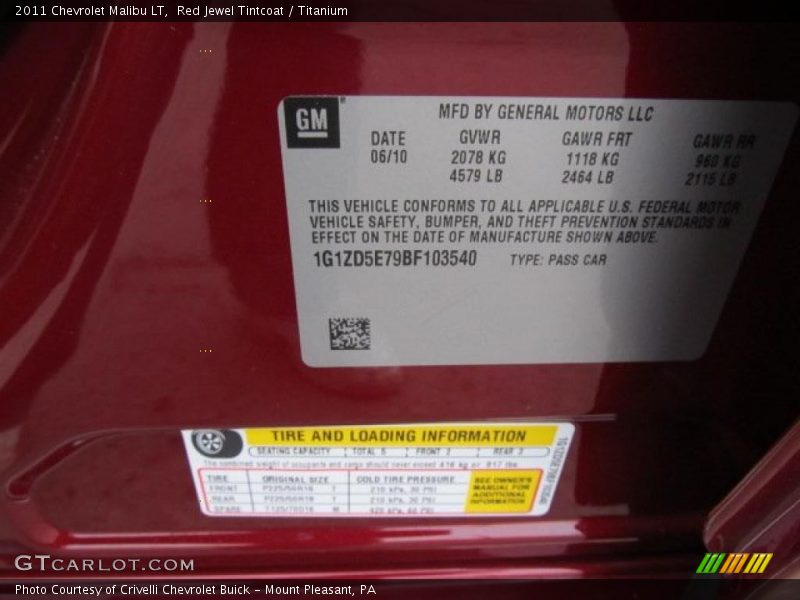Info Tag of 2011 Malibu LT