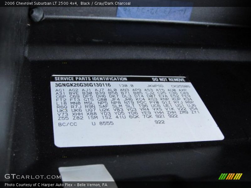 Info Tag of 2006 Suburban LT 2500 4x4