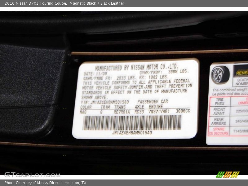 Magnetic Black / Black Leather 2010 Nissan 370Z Touring Coupe