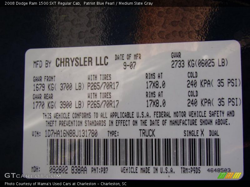 Patriot Blue Pearl / Medium Slate Gray 2008 Dodge Ram 1500 SXT Regular Cab