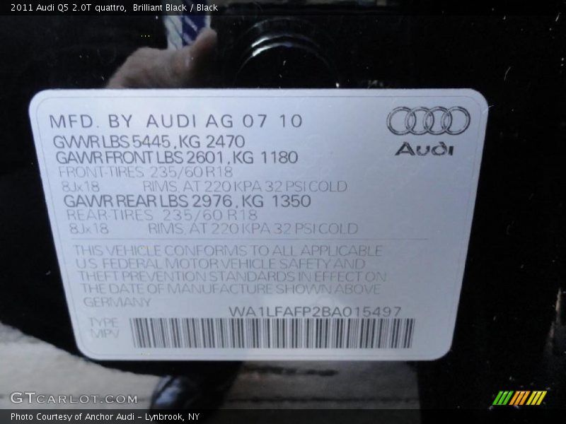 Brilliant Black / Black 2011 Audi Q5 2.0T quattro