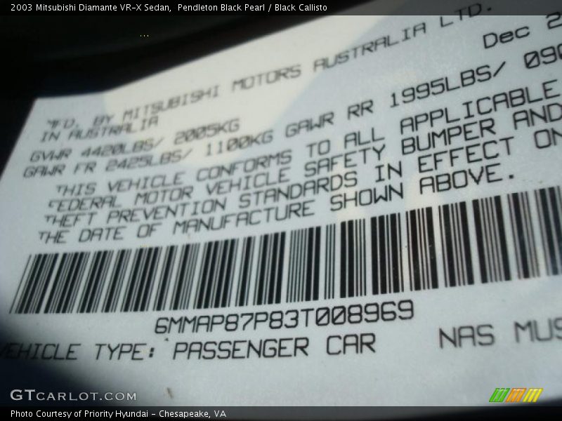 Pendleton Black Pearl / Black Callisto 2003 Mitsubishi Diamante VR-X Sedan