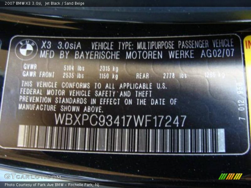 Jet Black / Sand Beige 2007 BMW X3 3.0si