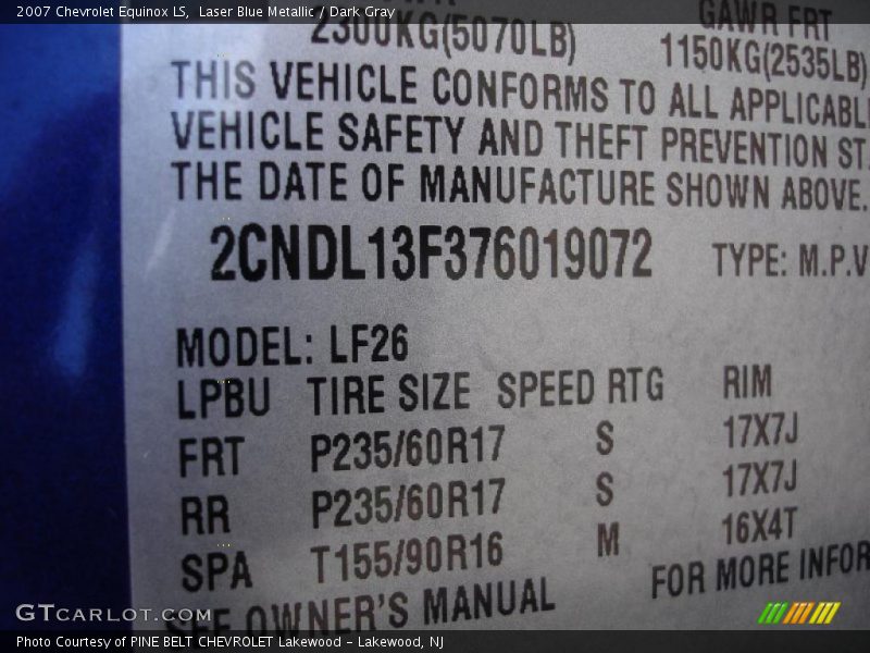 Laser Blue Metallic / Dark Gray 2007 Chevrolet Equinox LS