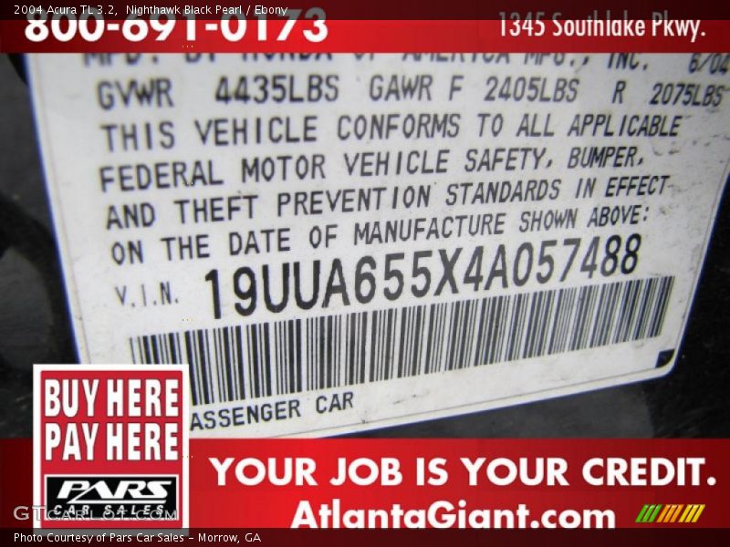 Nighthawk Black Pearl / Ebony 2004 Acura TL 3.2