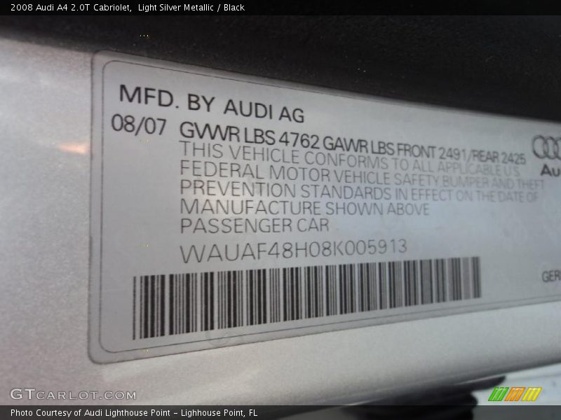 Light Silver Metallic / Black 2008 Audi A4 2.0T Cabriolet