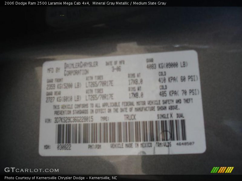 Mineral Gray Metallic / Medium Slate Gray 2006 Dodge Ram 2500 Laramie Mega Cab 4x4