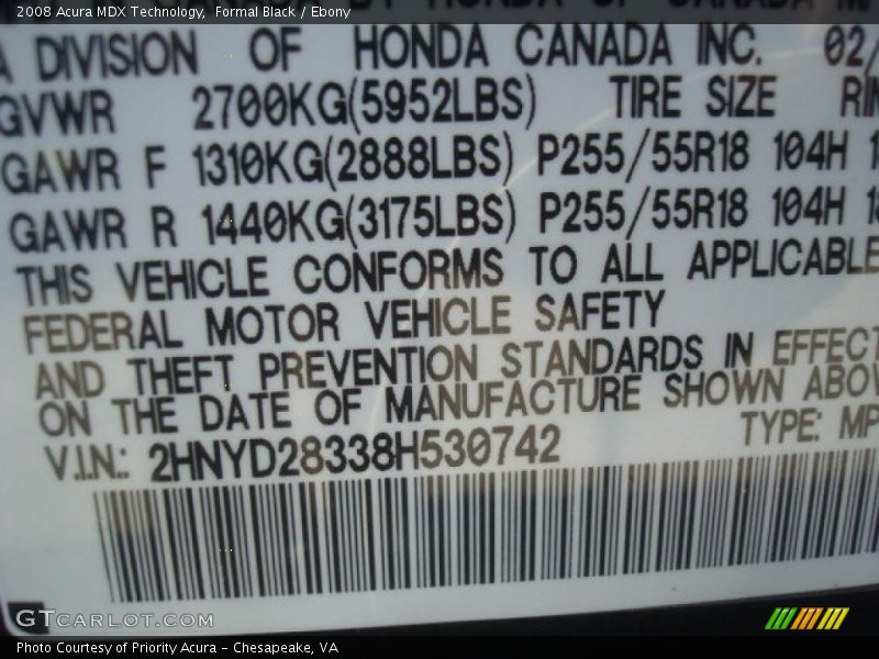 Formal Black / Ebony 2008 Acura MDX Technology