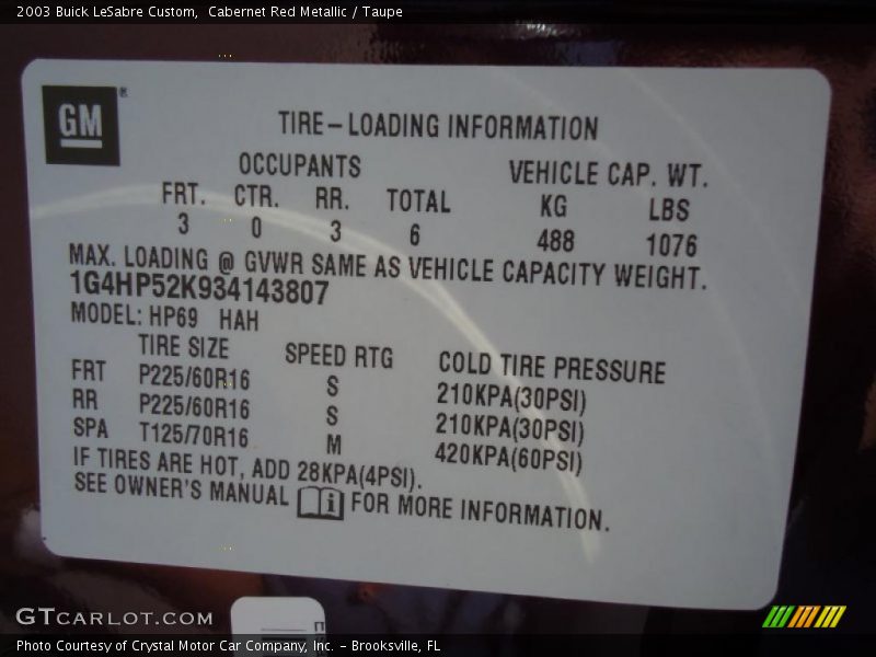Cabernet Red Metallic / Taupe 2003 Buick LeSabre Custom