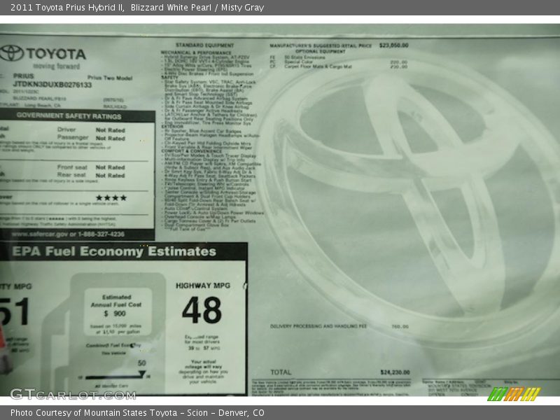  2011 Prius Hybrid II Window Sticker