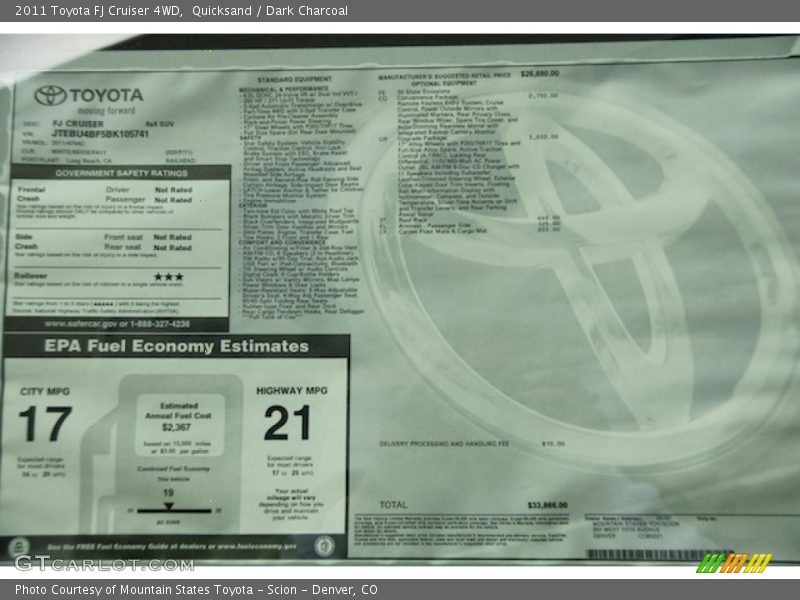  2011 FJ Cruiser 4WD Window Sticker