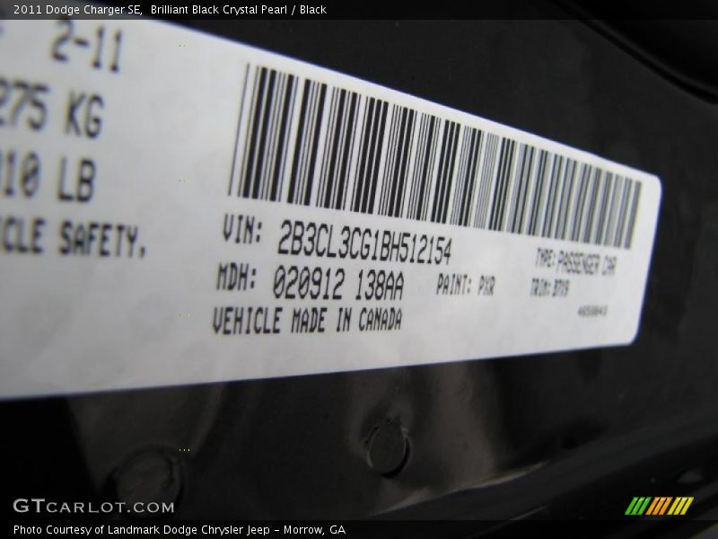 Brilliant Black Crystal Pearl / Black 2011 Dodge Charger SE