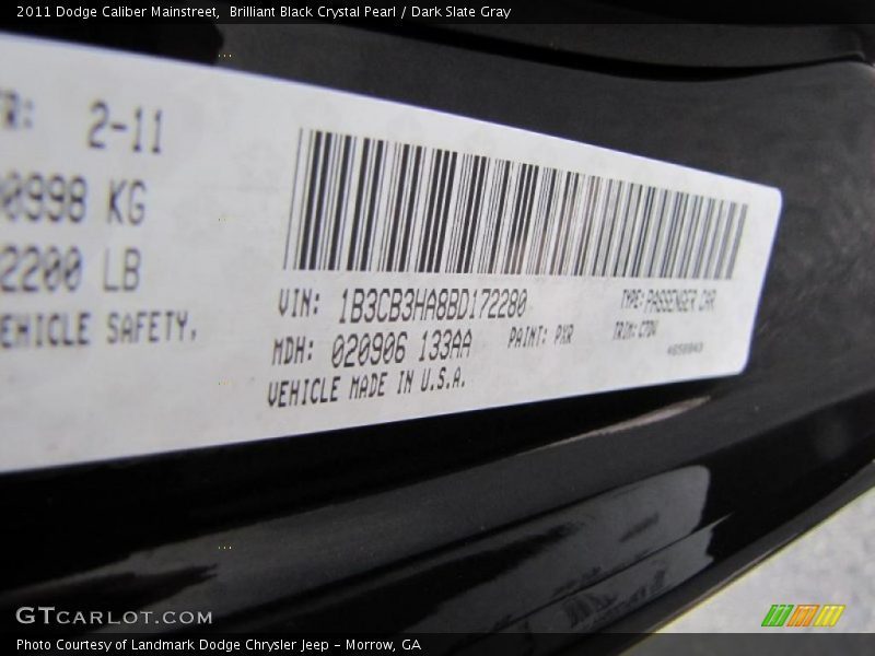 Brilliant Black Crystal Pearl / Dark Slate Gray 2011 Dodge Caliber Mainstreet