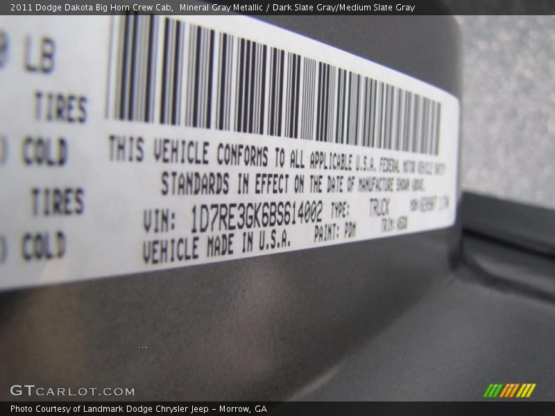 2011 Dakota Big Horn Crew Cab Mineral Gray Metallic Color Code PDM