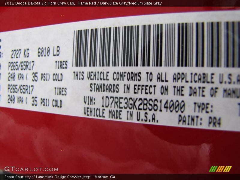 2011 Dakota Big Horn Crew Cab Flame Red Color Code PR4