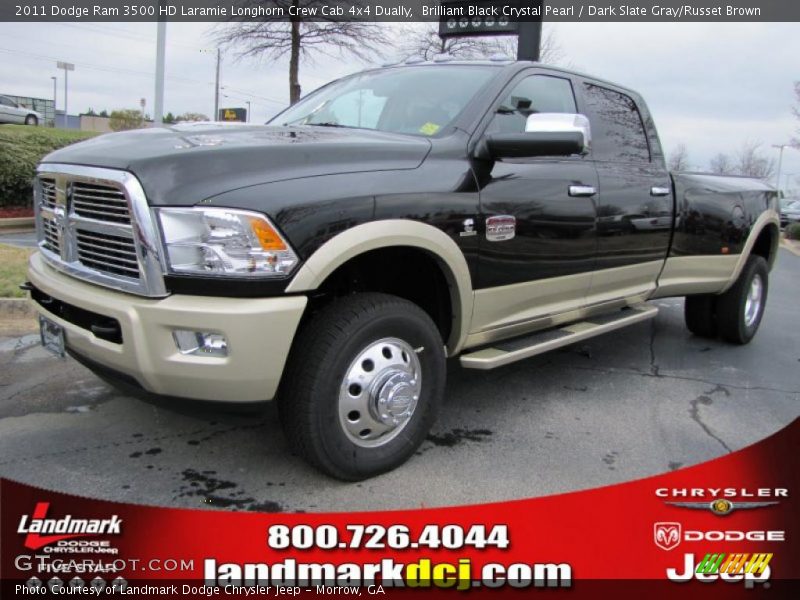 Brilliant Black Crystal Pearl / Dark Slate Gray/Russet Brown 2011 Dodge Ram 3500 HD Laramie Longhorn Crew Cab 4x4 Dually
