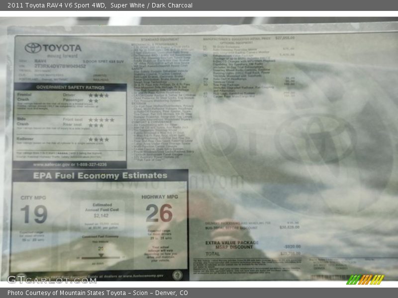  2011 RAV4 V6 Sport 4WD Window Sticker