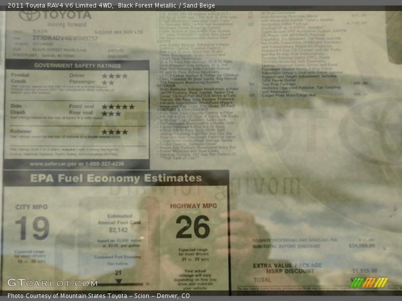  2011 RAV4 V6 Limited 4WD Window Sticker