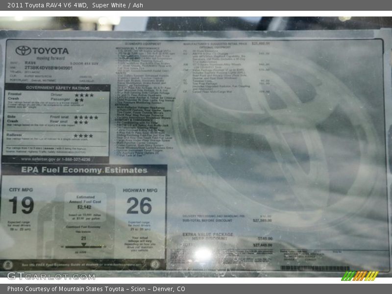  2011 RAV4 V6 4WD Window Sticker