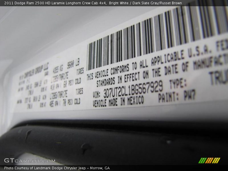 2011 Ram 2500 HD Laramie Longhorn Crew Cab 4x4 Bright White Color Code PW7