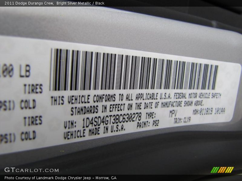 Bright Silver Metallic / Black 2011 Dodge Durango Crew