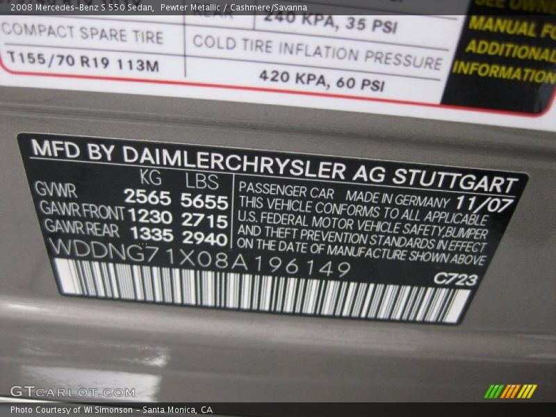 Pewter Metallic / Cashmere/Savanna 2008 Mercedes-Benz S 550 Sedan