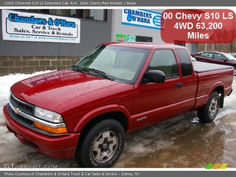 Dark Cherry Red Metallic / Beige 2000 Chevrolet S10 LS Extended Cab 4x4