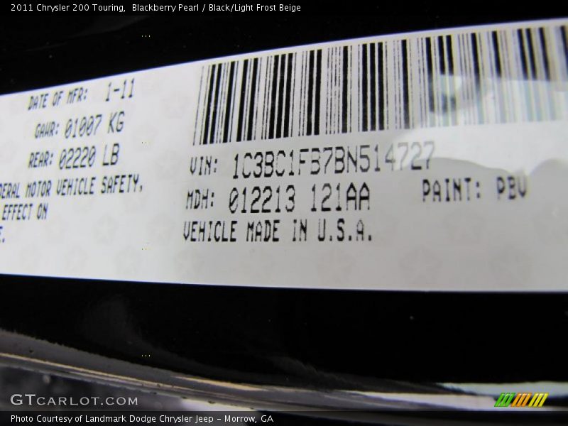 2011 200 Touring Blackberry Pearl Color Code PBV