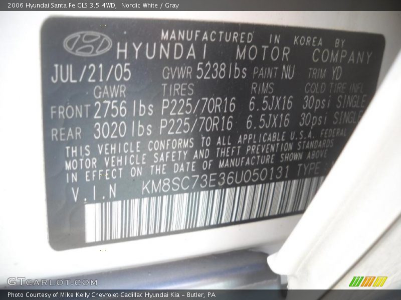 Nordic White / Gray 2006 Hyundai Santa Fe GLS 3.5 4WD