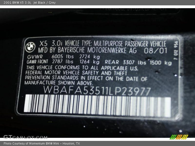 Jet Black / Grey 2001 BMW X5 3.0i