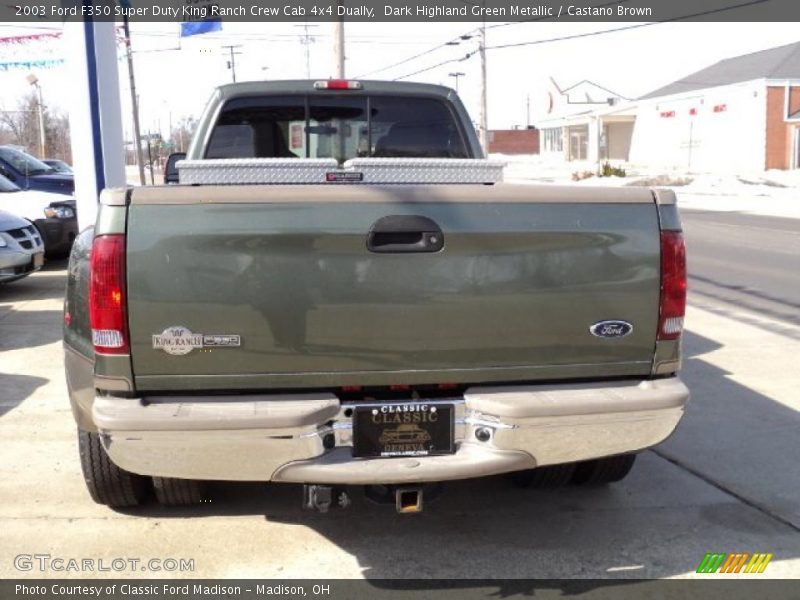 Dark Highland Green Metallic / Castano Brown 2003 Ford F350 Super Duty King Ranch Crew Cab 4x4 Dually