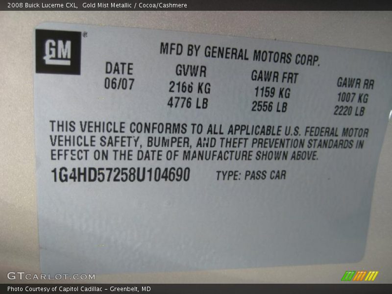 Gold Mist Metallic / Cocoa/Cashmere 2008 Buick Lucerne CXL