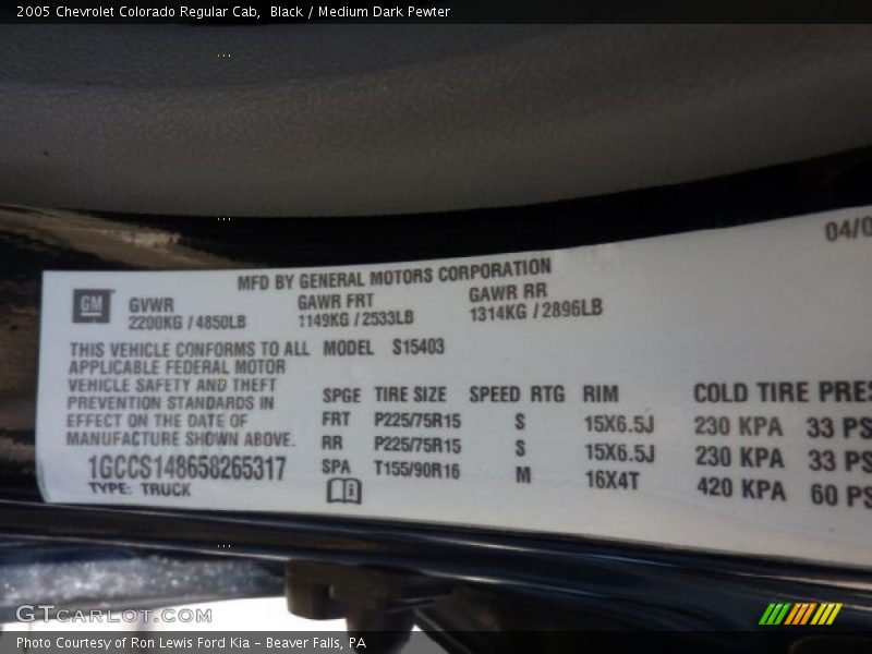 Black / Medium Dark Pewter 2005 Chevrolet Colorado Regular Cab